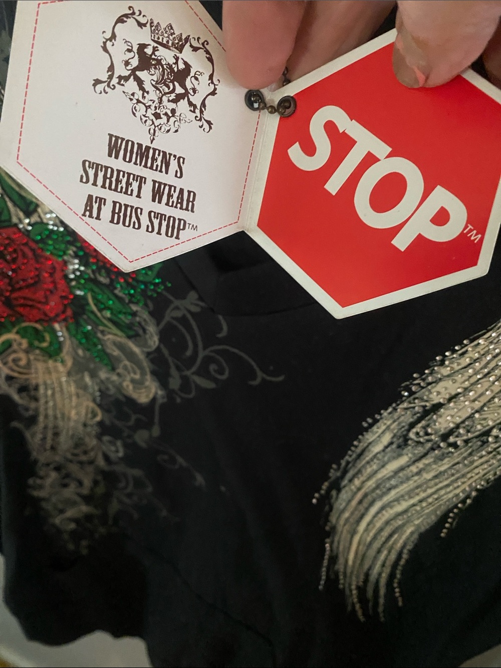 Bus Stop New Women's Black Hoodie with sequin designs. - Picture 3 of 9